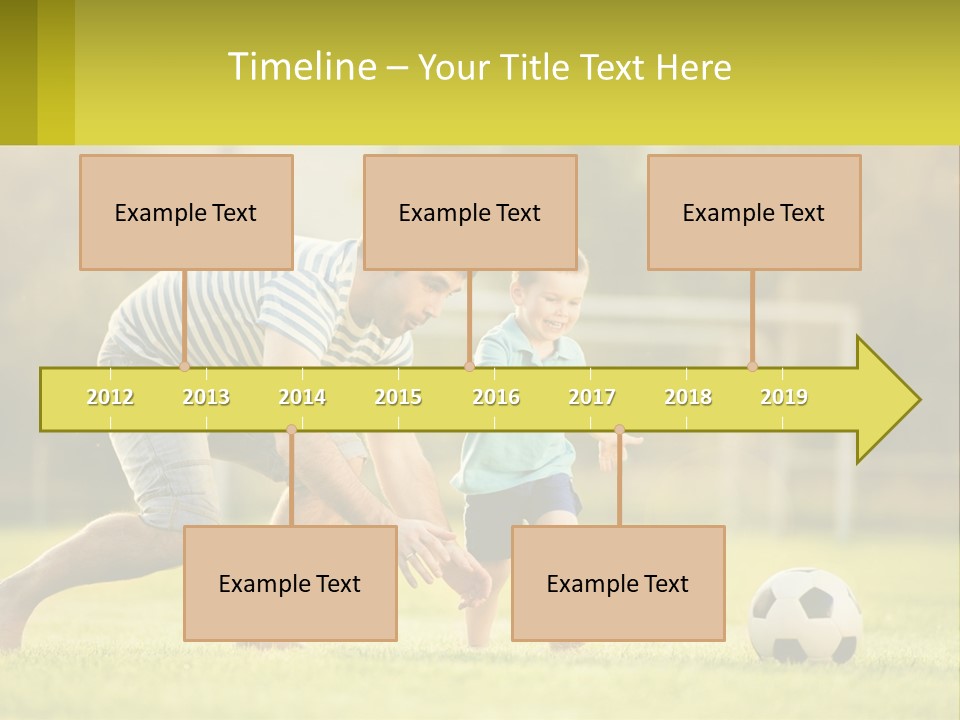 A Father And Son Playing Soccer On A Field PowerPoint Template