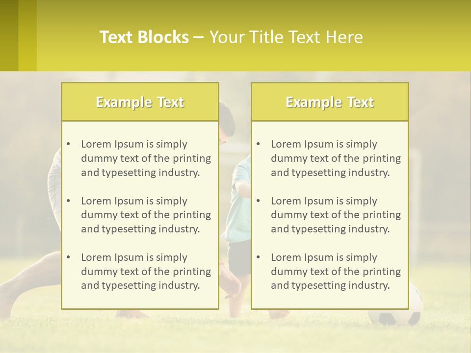 A Father And Son Playing Soccer On A Field PowerPoint Template