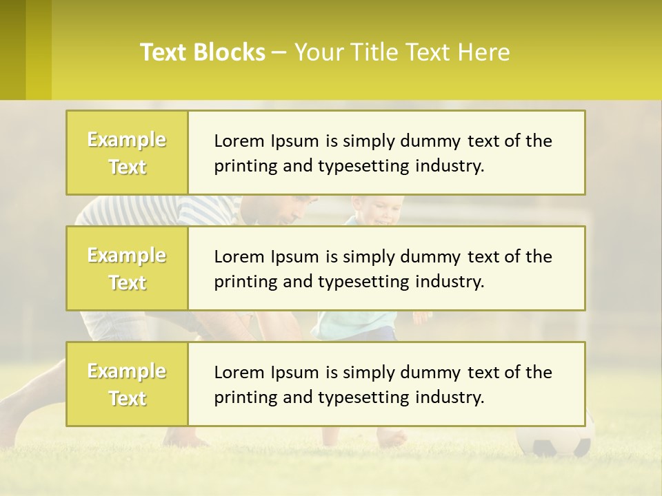 A Father And Son Playing Soccer On A Field PowerPoint Template