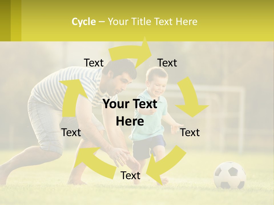 A Father And Son Playing Soccer On A Field PowerPoint Template