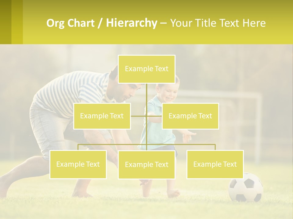 A Father And Son Playing Soccer On A Field PowerPoint Template