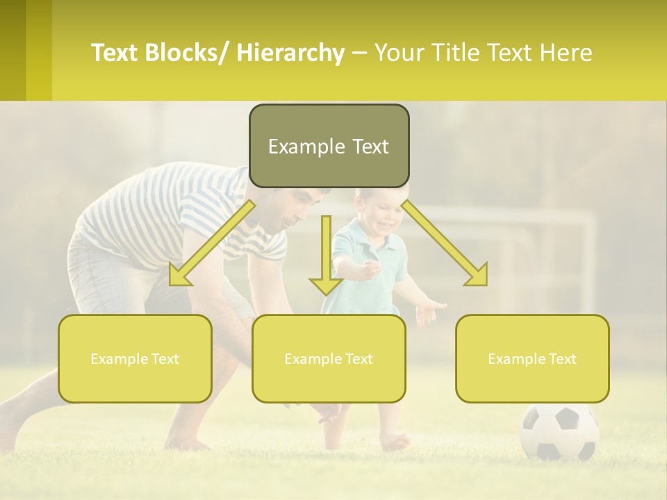A Father And Son Playing Soccer On A Field PowerPoint Template