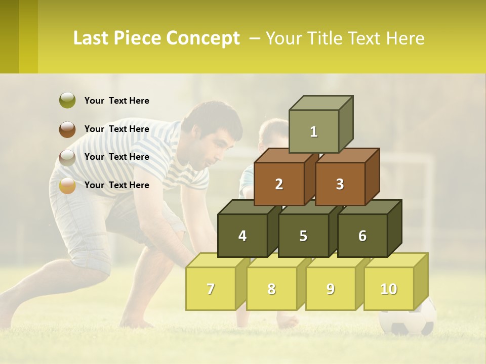 A Father And Son Playing Soccer On A Field PowerPoint Template