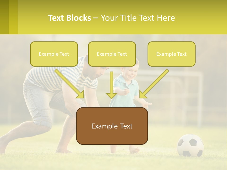 A Father And Son Playing Soccer On A Field PowerPoint Template