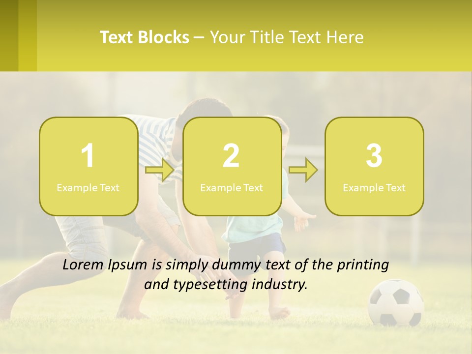 A Father And Son Playing Soccer On A Field PowerPoint Template