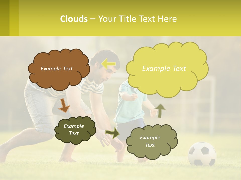 A Father And Son Playing Soccer On A Field PowerPoint Template