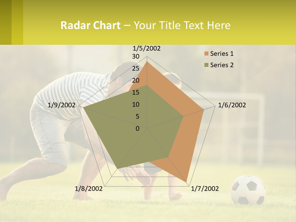 A Father And Son Playing Soccer On A Field PowerPoint Template