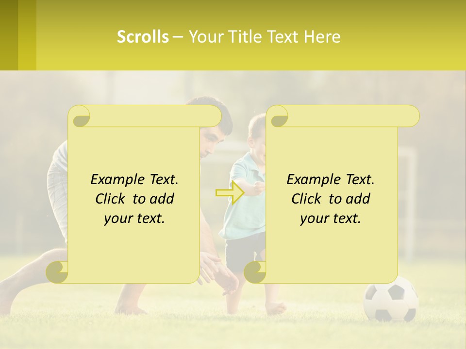 A Father And Son Playing Soccer On A Field PowerPoint Template
