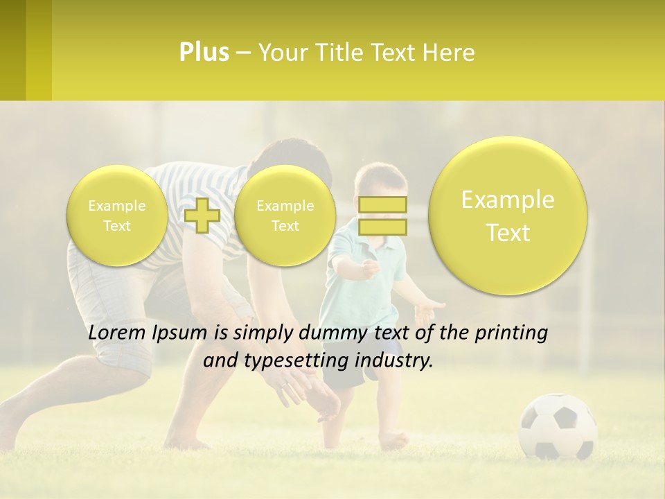 A Father And Son Playing Soccer On A Field PowerPoint Template