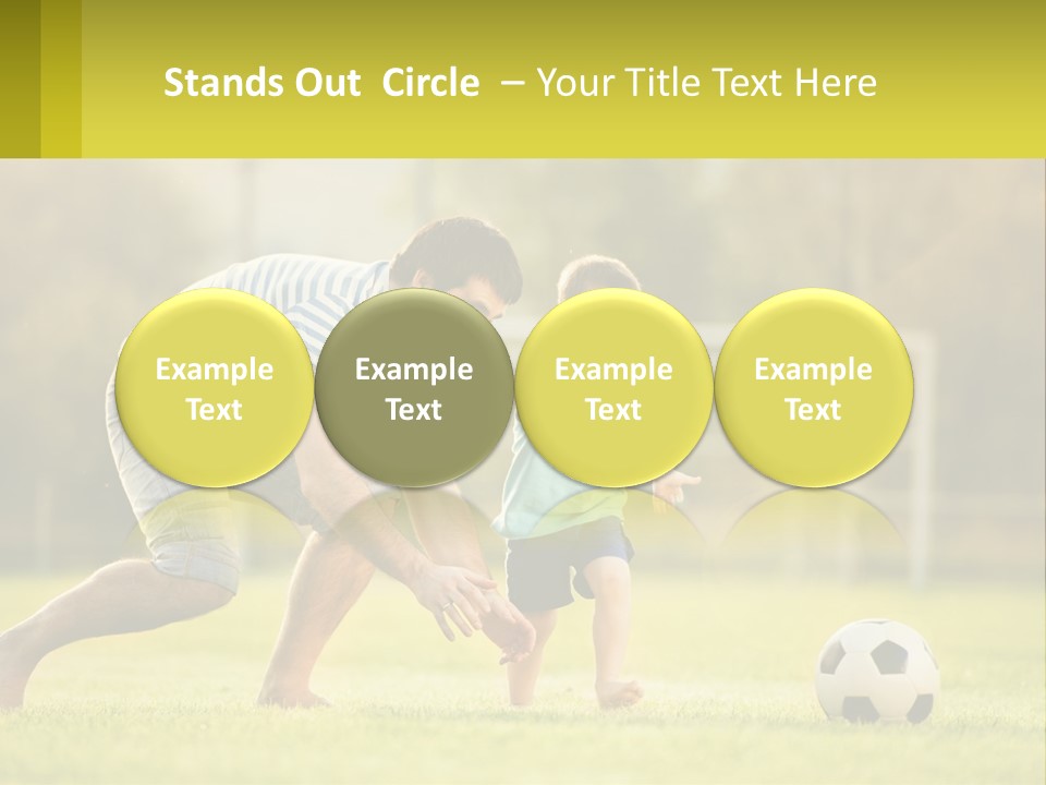 A Father And Son Playing Soccer On A Field PowerPoint Template