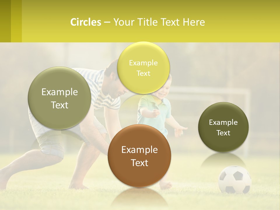 A Father And Son Playing Soccer On A Field PowerPoint Template