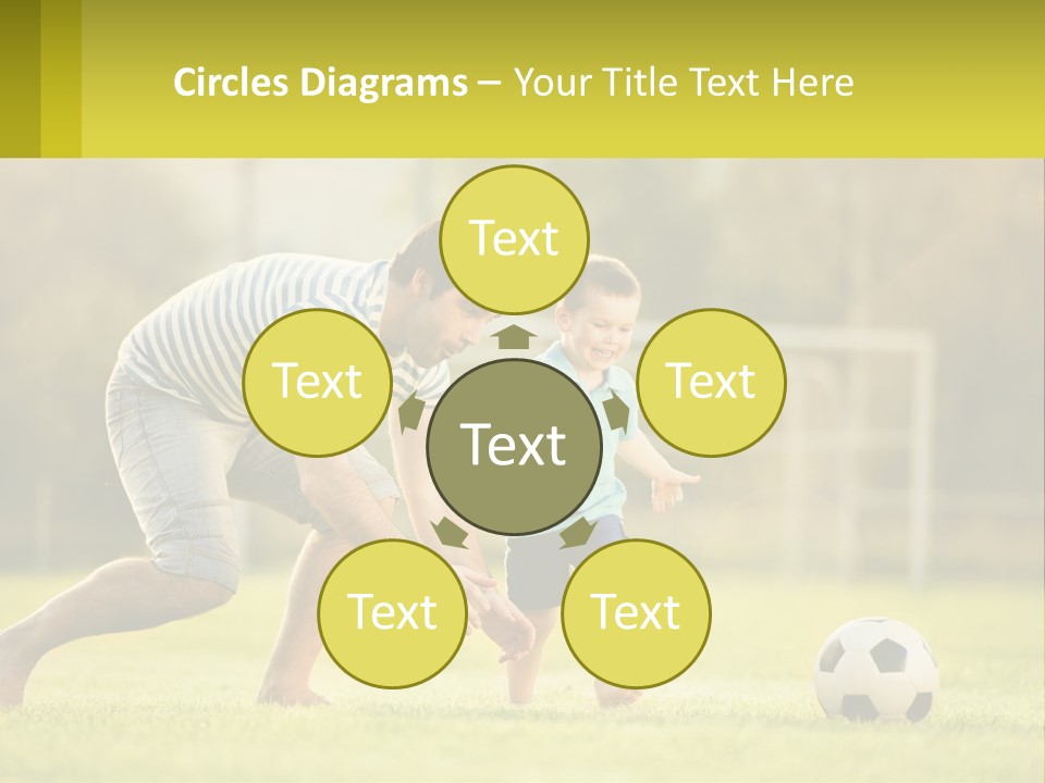 A Father And Son Playing Soccer On A Field PowerPoint Template