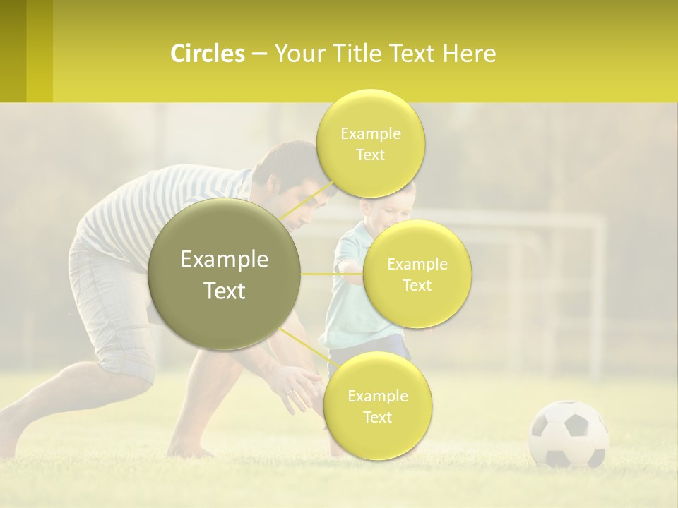 A Father And Son Playing Soccer On A Field PowerPoint Template