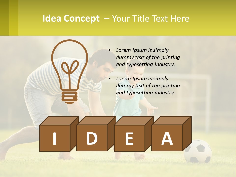 A Father And Son Playing Soccer On A Field PowerPoint Template
