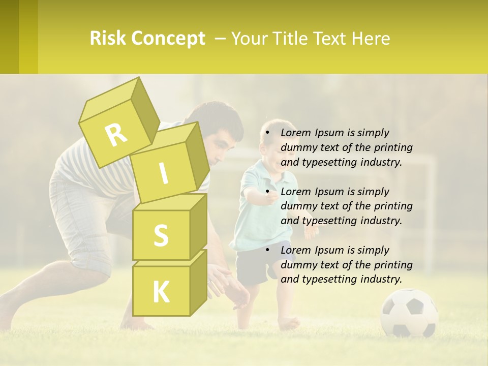 A Father And Son Playing Soccer On A Field PowerPoint Template