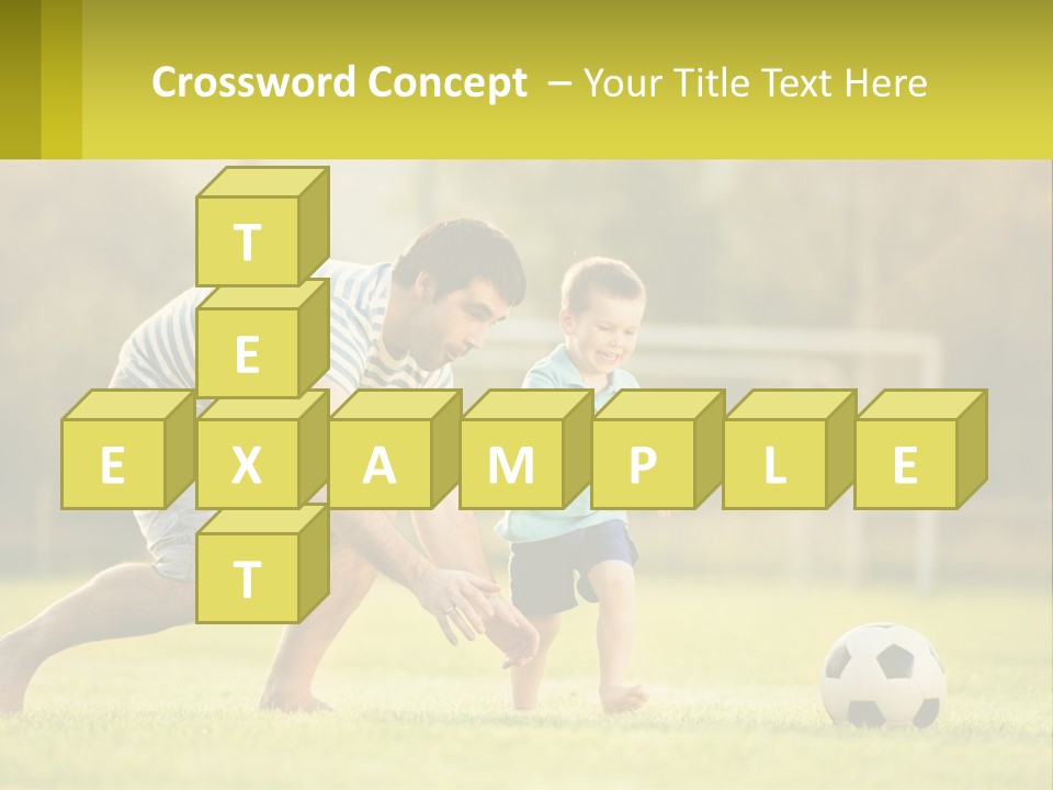 A Father And Son Playing Soccer On A Field PowerPoint Template