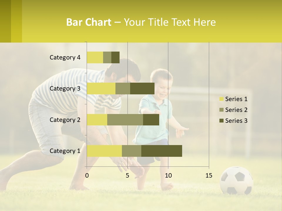 A Father And Son Playing Soccer On A Field PowerPoint Template