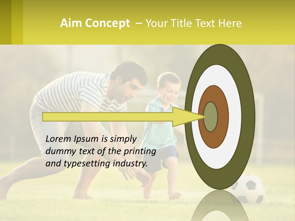 A Father And Son Playing Soccer On A Field PowerPoint Template