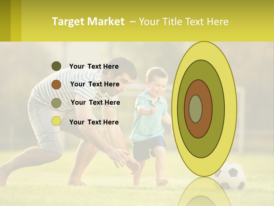A Father And Son Playing Soccer On A Field PowerPoint Template