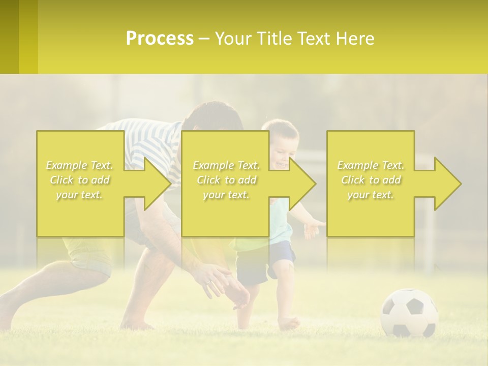 A Father And Son Playing Soccer On A Field PowerPoint Template