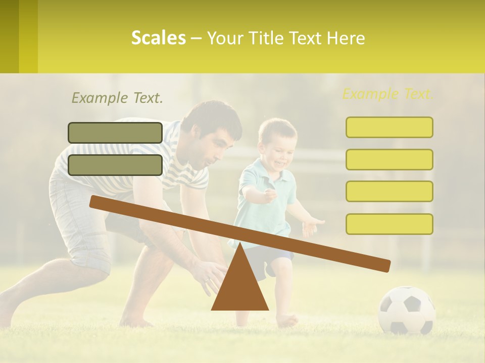 A Father And Son Playing Soccer On A Field PowerPoint Template