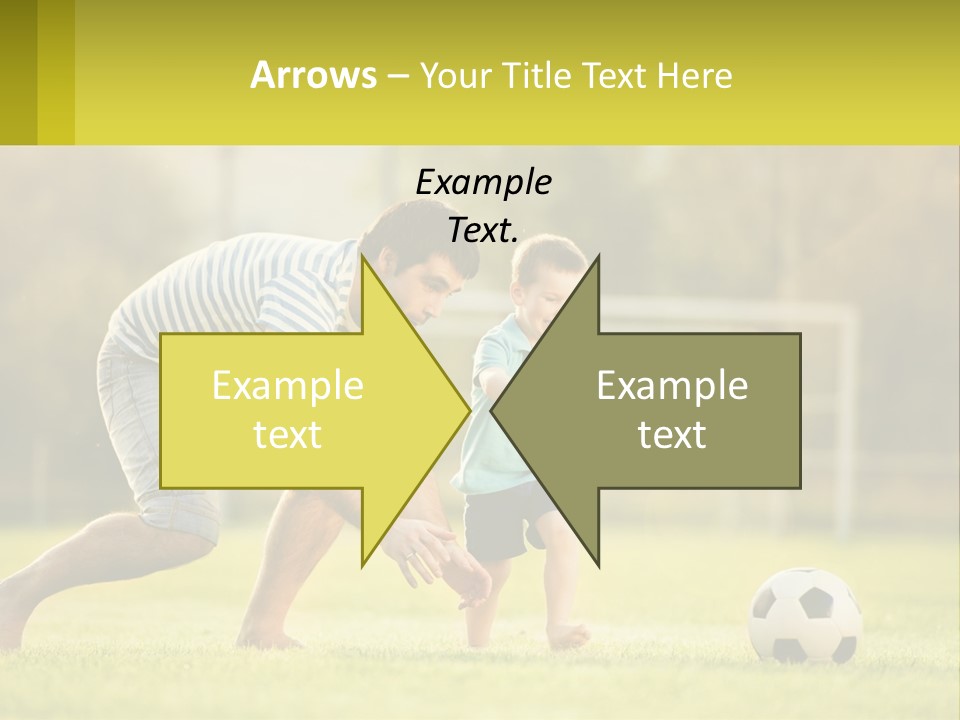 A Father And Son Playing Soccer On A Field PowerPoint Template