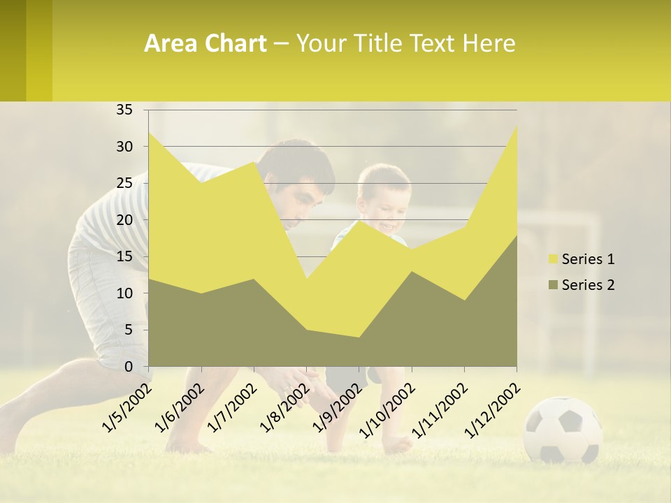 A Father And Son Playing Soccer On A Field PowerPoint Template