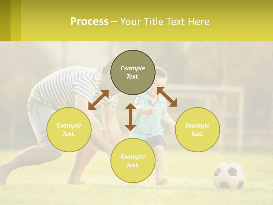 A Father And Son Playing Soccer On A Field PowerPoint Template