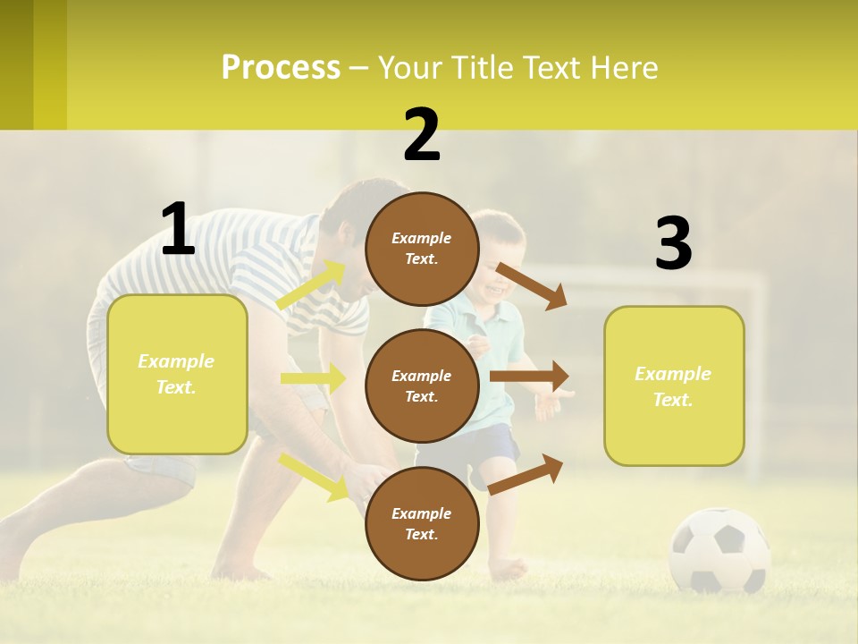 A Father And Son Playing Soccer On A Field PowerPoint Template