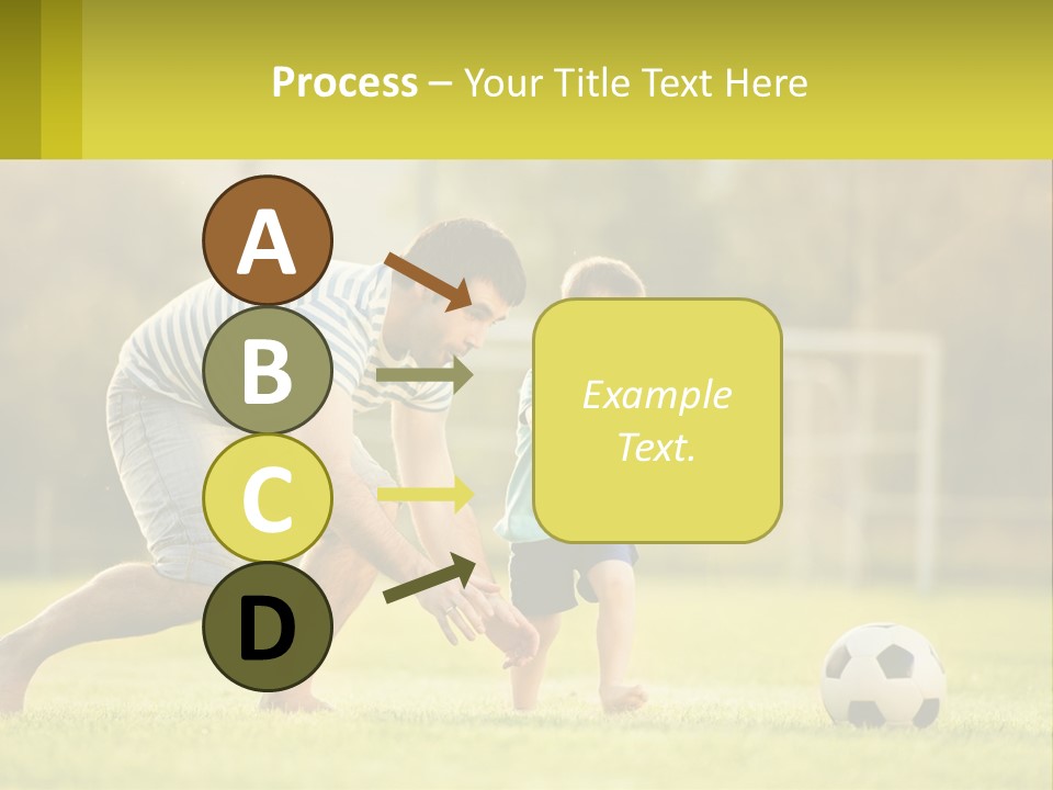 A Father And Son Playing Soccer On A Field PowerPoint Template