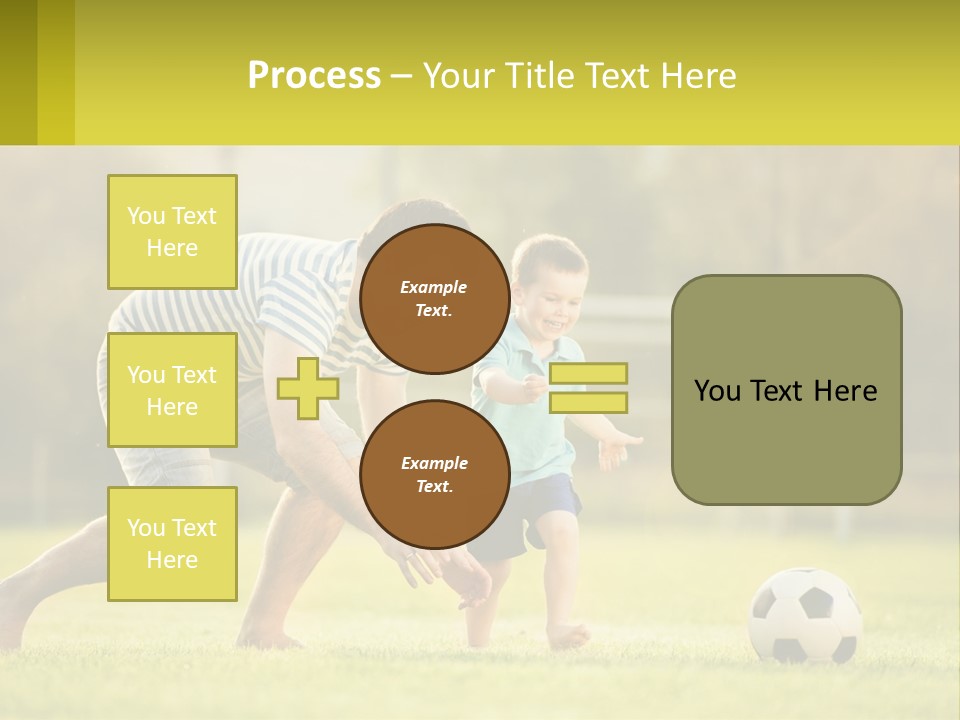 A Father And Son Playing Soccer On A Field PowerPoint Template