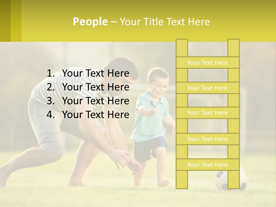 A Father And Son Playing Soccer On A Field PowerPoint Template