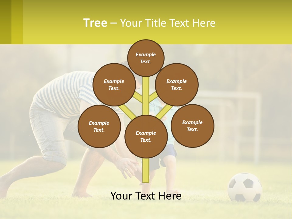 A Father And Son Playing Soccer On A Field PowerPoint Template