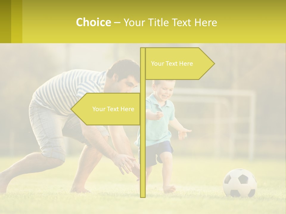 A Father And Son Playing Soccer On A Field PowerPoint Template