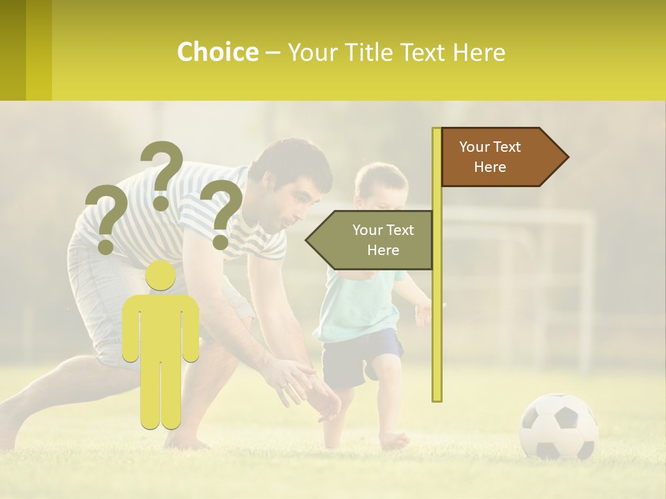 A Father And Son Playing Soccer On A Field PowerPoint Template