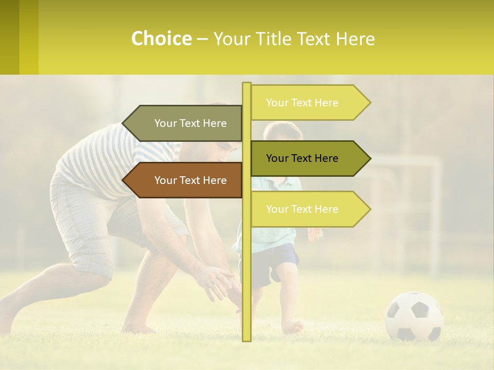 A Father And Son Playing Soccer On A Field PowerPoint Template