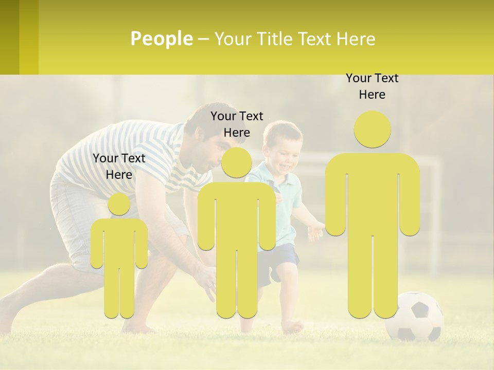 A Father And Son Playing Soccer On A Field PowerPoint Template