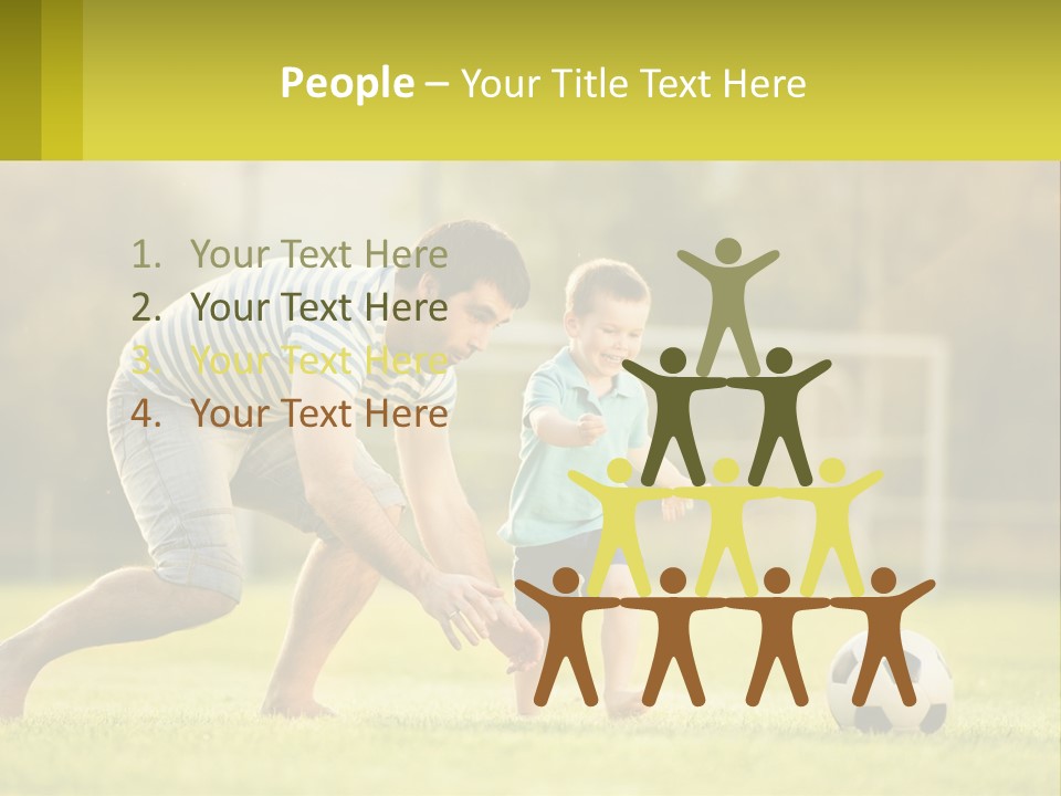 A Father And Son Playing Soccer On A Field PowerPoint Template