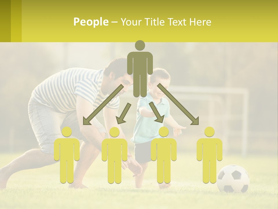 A Father And Son Playing Soccer On A Field PowerPoint Template