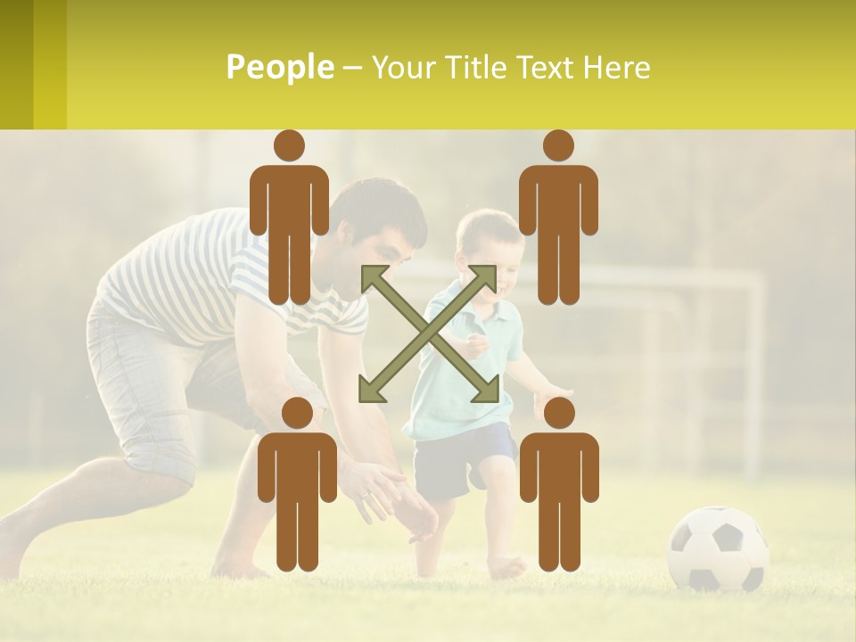 A Father And Son Playing Soccer On A Field PowerPoint Template