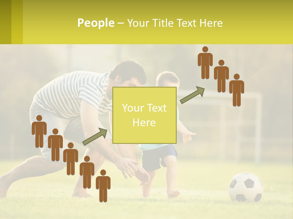 A Father And Son Playing Soccer On A Field PowerPoint Template