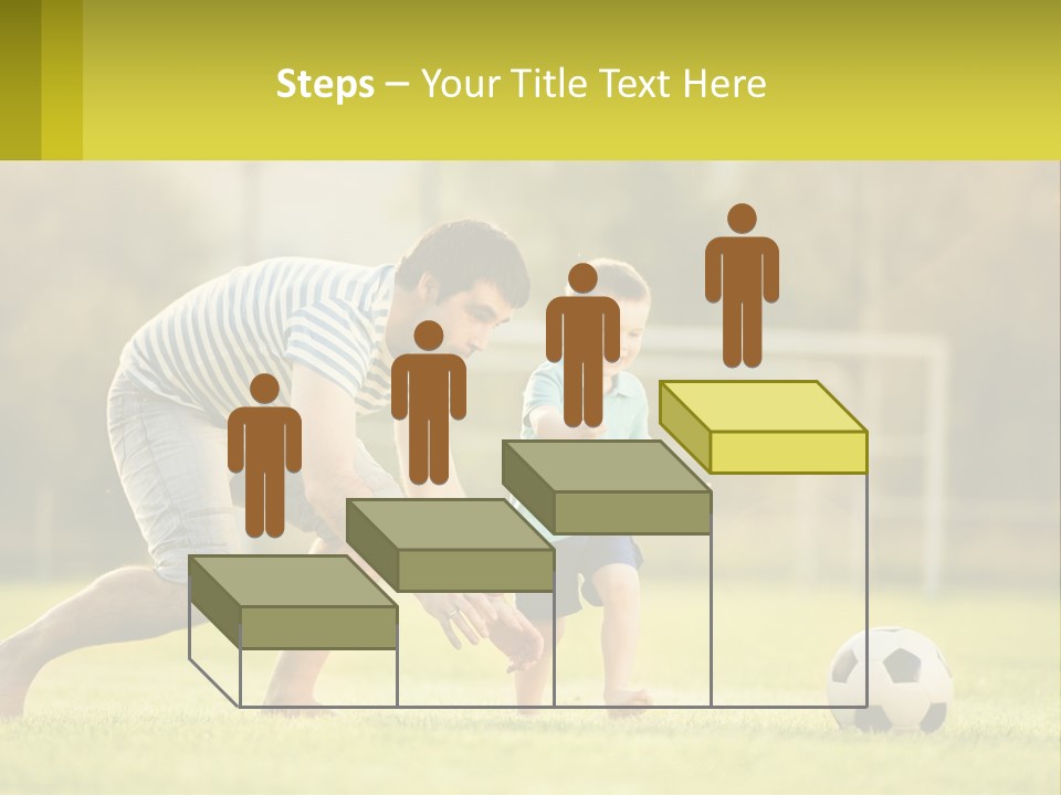 A Father And Son Playing Soccer On A Field PowerPoint Template