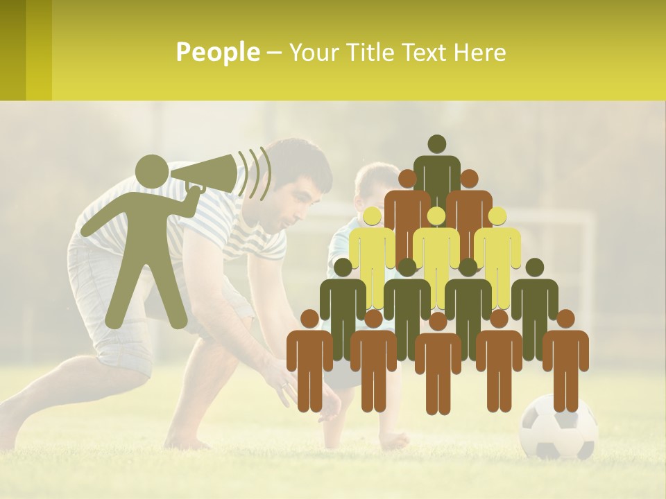 A Father And Son Playing Soccer On A Field PowerPoint Template