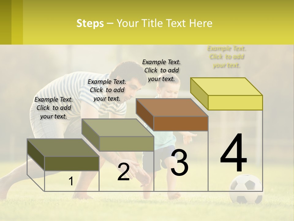 A Father And Son Playing Soccer On A Field PowerPoint Template