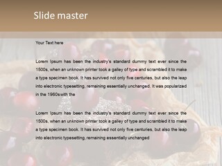 A Piece Of Cake With Cherries And A Cup Of Tea On A Wooden Table PowerPoint Template