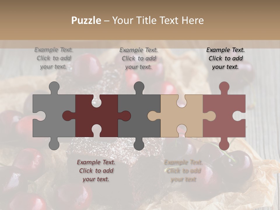 A Piece Of Cake With Cherries And A Cup Of Tea On A Wooden Table PowerPoint Template