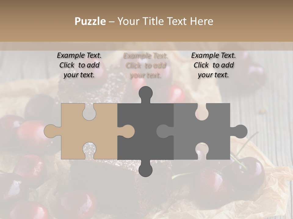 A Piece Of Cake With Cherries And A Cup Of Tea On A Wooden Table PowerPoint Template