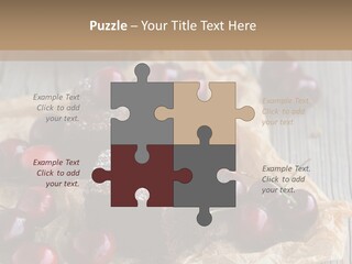 A Piece Of Cake With Cherries And A Cup Of Tea On A Wooden Table PowerPoint Template