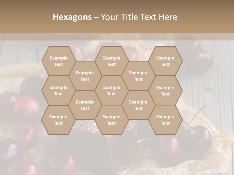 A Piece Of Cake With Cherries And A Cup Of Tea On A Wooden Table PowerPoint Template