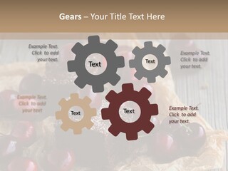 A Piece Of Cake With Cherries And A Cup Of Tea On A Wooden Table PowerPoint Template